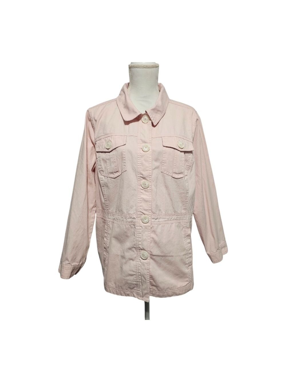 CJ Banks Utility Jacket Plus Size 1X Pastel Pink Button Down Pockets Collared